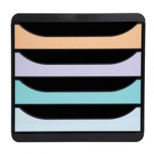 Module de classement Exacompta Big box Aquarel - 4 tiroirs pour documents A4+ - Noir / Fa&ccedil;ades pastel glossy