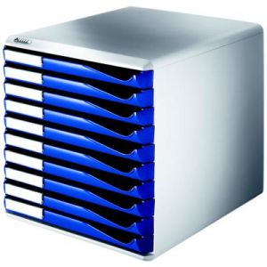 Bloc de classement Esselte 10 tiroirs A4 bleus structure grise 29x28,7x35,5 cm