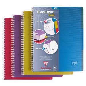 Cahier &agrave; reliure int&eacute;grale EVOLUTIV'BOOK Intensive + 3 intercalaires en polypropyl&egrave;ne repositionnables Clairefontaine - A4+ - 240 pages - quadrill&eacute; 5x5 - couleurs assorties
