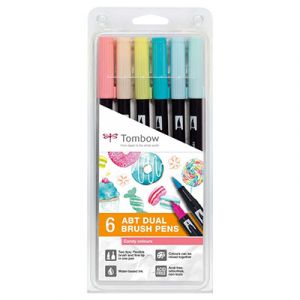 Feutres-pinceau Tombow ABT Dual Brush Pen assortis candy - encre &agrave; base d'eau - set de 6 - aquarellables