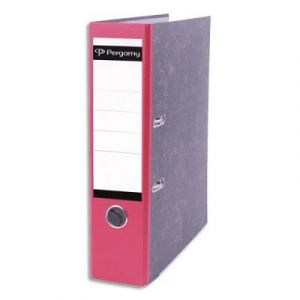 Classeur à levier Pergamy - en carton gris intérieur/extérieur marbré - dos 8 cm - A4 - dos rouge