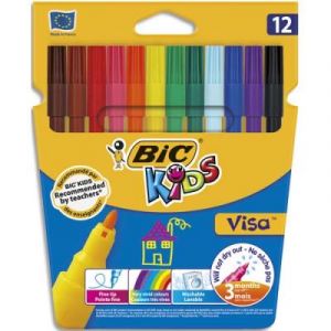 Etui de 12 feutres de coloriage Bic Kids Visa- pointe fine - coloris assortis