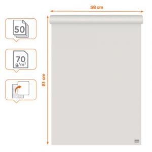 Recharge bloc papier blanc Nobo - 50 feuilles 70g/m&sup2; - 1 face uni / 1 face quadrill&eacute; - 600 x 890 mm