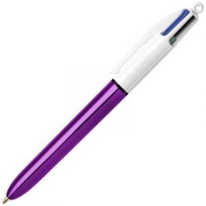 4 couleurs Shine - Stylo bille r&eacute;tractable pointe moyenne 1 mm - Corps Violet m&eacute;tal