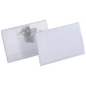 Badge combi pince + &eacute;pingle Durable - format 5,4 x 9 cm - boite de 50