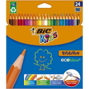 Etuis de 24 crayons de couleurs Bic Evolution - sans bois - coloris assortis