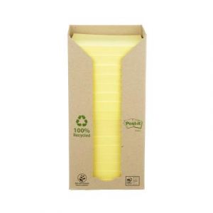 Tour de notes adhésives Post-It - 100 feuilles - papier recyclé - jaune - 76 x 76 mm - paquet 16 blocs