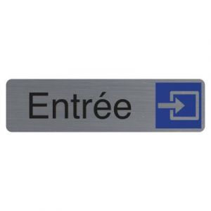 Plaque signal&eacute;tique adh&eacute;sive Exacompta Entr&eacute;e - Rectangle Gris / Bleu