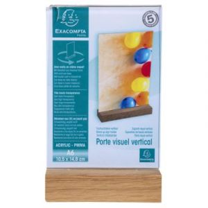 Pr&eacute;sentoir de document vertical A6 Exacompta Cristal avec socle en bois - Transparent