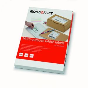 &Eacute;tiquettes multi-usages Mondoffice - adh&eacute;sion permanente - coins droits vifs - 105 x 42 mm - blanc - bo&icirc;te de 1400 unit&eacute;s