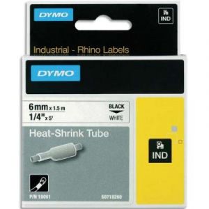 Gaine thermo-r&eacute;tractable Dymo Rhino 6 mm HST noir sur blanc 18051