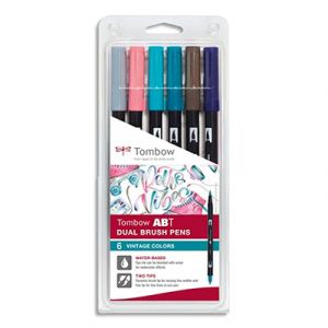 Feutres-pinceau Tombow ABT Dual Brush Pen assortis vintage - encre &agrave; base d'eau - set de 6 - aquarellables