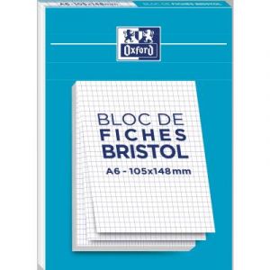 Bloc 30 fiches Oxford Bristol 2.0 - A6 105 x 148mm non perfor&eacute;es - blanc quadrill&eacute; 5x5