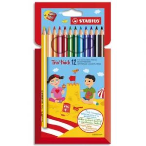 Etui de 12 crayons de couleurs Trio long Stabilo - mine large - coloris assortis