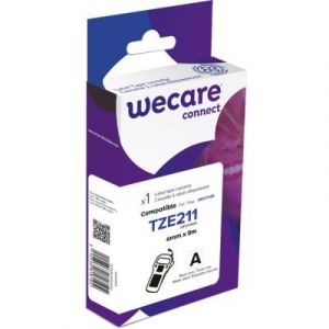 Ruban titreuse 6 mm Wecare compatible Brother TZE-211 &eacute;criture noire sur fond blanc