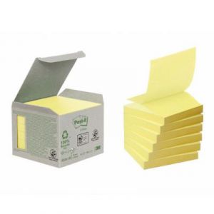 Mini-tour de Notes adhésives Post-It - 100 feuilles - papier recyclé - Z-Notes - jaune - 76 x 76 mm - paquet 6 blocs