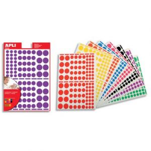 Planches Apli - gommettes rondes - tailles et couleurs assorties - pochette de 18