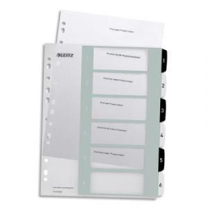 Intercalaire num&eacute;rique imprimable Leitz Wow  - 6 touches - format A4+ - polypro translucide noir/blanc