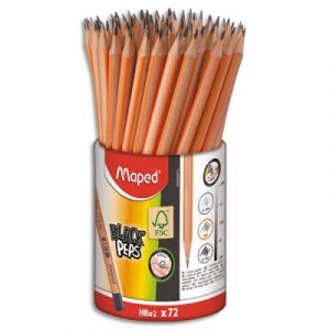Pot de 72 crayons graphite Maped BLACK'PEPS - bois certifi&eacute; FSC - triangulaires - embout gomme - HB