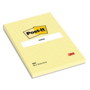 Notes Post-it grand format quadrill&eacute;es - 102 x 152 mm - jaune - bloc de 100 feuilles