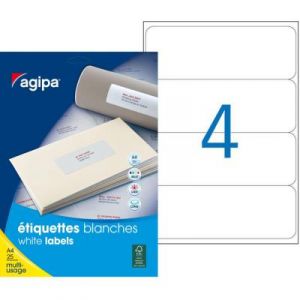&Eacute;tiquettes pour dos de classeur auto-adh&eacute;sives Agipa - multi-usage - 190 x 60 mm - blanches - pochette de 100 unit&eacute;s