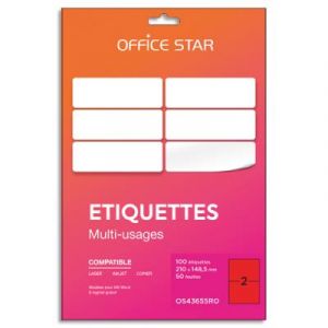 Bo&icirc;te de 100 &eacute;tiquettes adh&eacute;sives multiusage format A5 210x148mm Office Star, planche A4, coloris rouge