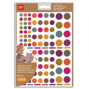 Pochette de 6 feuilles Apli Kids 624 gommettes - nature kraft - couleurs assorties