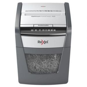 Rexel optimum autofeed+ 50x destructeur de papier destruction crois&eacute;e 55 db 22 cm noir, gris