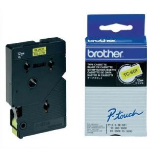 Cassettes Rubans Brother TC 601 - Ruban lamin&eacute; noir/jaune - Rouleau (1,2 cm x 7,7 m)
