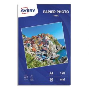 Bo&icirc;te de 20 feuilles de papier photo mat Avery A4 - Jet d'encre - 170 g