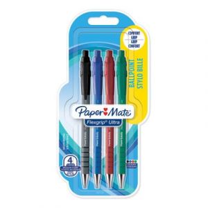 Stylo bille rétractable Paper Mate Flexgrip Ultra RT - pointe moyenne 1 mm - lot de 4 couleurs assorties