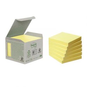 Notes adhésives Post-It en mini tour - 100 feuilles - papier recyclé - jaune - 76 x 76 mm - paquet 6 blocs