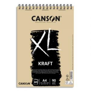 Papier dessin Canson XL Kraft - 90 g - A4 - album spiralé 60 feuilles