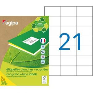 Etiquettes adresses recycl&eacute;es blanches Apli - 70 x 42,4 mm - 100 feuilles A4 - 2100 &eacute;tiquettes par bo&icirc;te