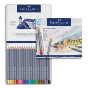 Crayons de couleur Faber Castel Goldfaber aquarellables - coloris assortis - &eacute;tui de 24