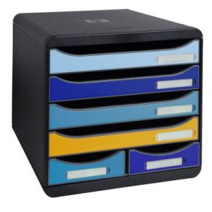 Module de classement Exacompta Big Box Bee Blue &agrave; la fran&ccedil;aise - 6 tiroirs A4+ - Couleurs assorties