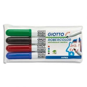 Pochette de 4 feutres effa&ccedil;able &agrave; sec pointe ogive moyenne 4mm bleu, noir, rouge, vert