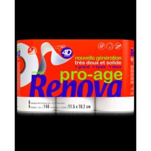 Papier toilette Renova Magic 4D Pro Age - Rouleau de 140 feuilles - Blanc - Lot de 6 rouleaux