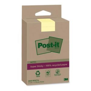 Bloc de notes Post-it Super Sticky Recycl&eacute;es Lign&eacute;es 102 x 152 mm Jaune - Lot de 4 blocs de 45 Feuilles