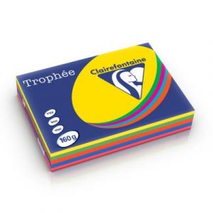Papier couleur Troph&eacute;e - 160 g - A4 - coloris assortis intense : soleil - menthe - cardinal - bleu - fuschia - ramette de 5x50 feuilles