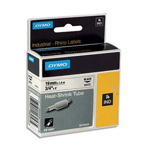 Gaine thermo-r&eacute;tractable Dymo Rhino 19 mm HST noir sur blanc 18057