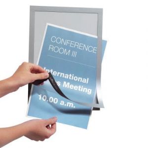 Pochette murale Cadre d'affichage Duraframe Durable adh&eacute;sif A3 - cadre argent - paquet 2 unit&eacute;s