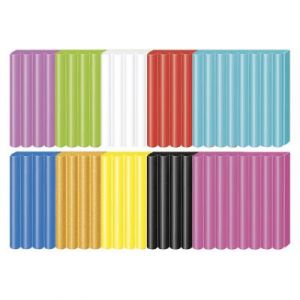 Lot 10 p&acirc;tes &agrave; cuir Fimo 57G DTM blanc-citron-noir-rge-or m&eacute;tal-framboise-vert pomme-lavande-menthe-bleu pacifiq