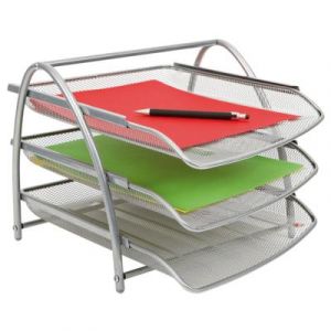 Set de 3 corbeille &agrave; courrier en metal argent&eacute; - ligne Mesh