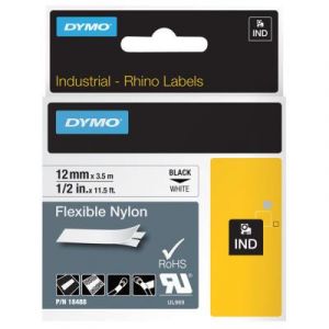 Rubans titreuse Dymo Rhino 18488 - &eacute;criture Noir / fond Blanc - 12 mm x  Longeur 3,5 m - Nylon