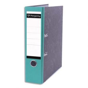 Classeur à levier Pergamy - en carton gris intérieur/extérieur marbré - dos 8 cm - A4 - dos vert