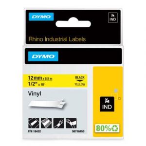 &Eacute;tiquettes autocollantes en vinyle industrielles Dymo Rhino - Ecriture noir / fond jaune - l.12 mm x L. 5,5 m