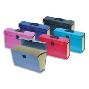 Trieur valise Oxford - 16 compartiments en carton pellicul&eacute; - poign&eacute;e + bouton poussoir - Coloris assortis