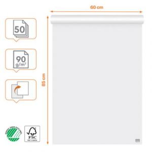 Recharge bloc papier blanc Nobo - 50 feuilles 90g/m&sup2; - 1 face uni / 1 face quadrill&eacute; - 600 x 890 mm