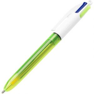 Bic 4 couleurs fluo - pour &eacute;crire et surligner - bleu, noir, rouge et jaune fluo